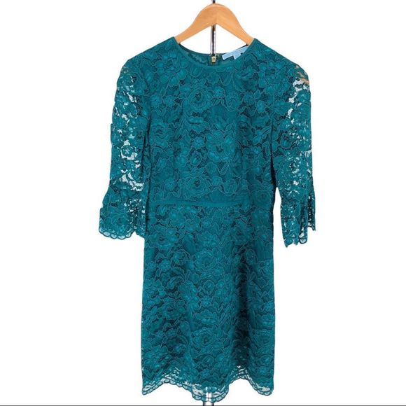 Draper James Lace Bell-Sleeve Cocktail Dress in Deep Teal Lace size 2 - Picture 3 of 13